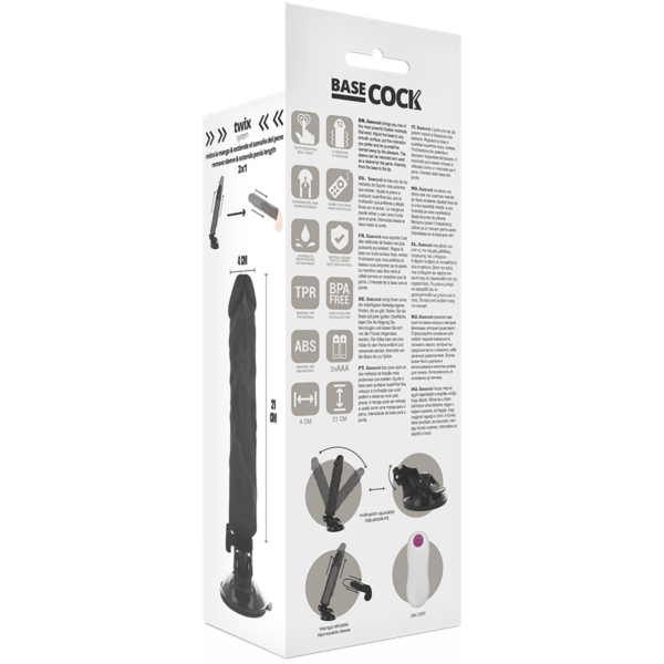 Basecock realistic vibrador control remoto negro 21cm