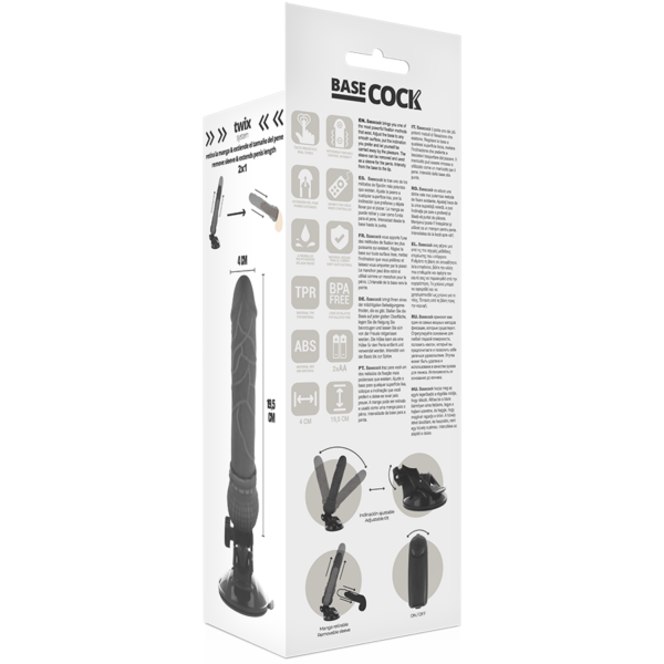 Basecock realistic vibrador control remoto negro 19.5cm