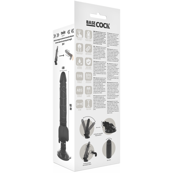 Basecock realistic vibrador control remoto negro 18.5cm