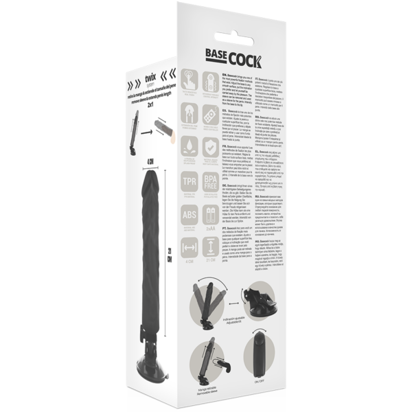 Basecock realistic vibrador control remoto negro 21cm