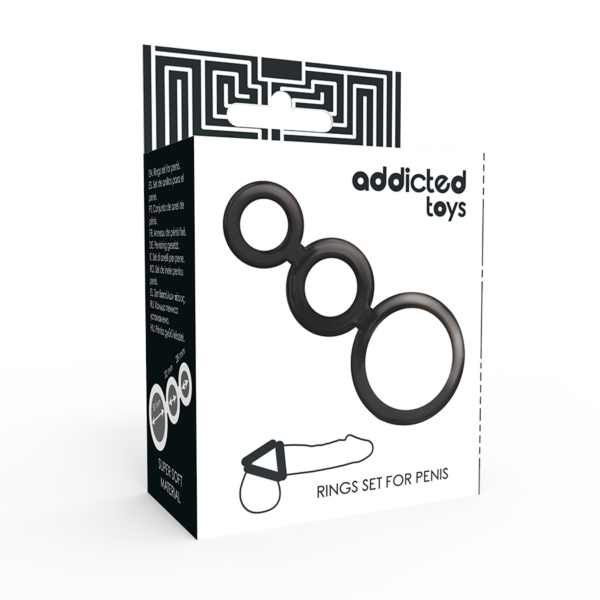 Addicted toys set anillos pene y testiculos negro