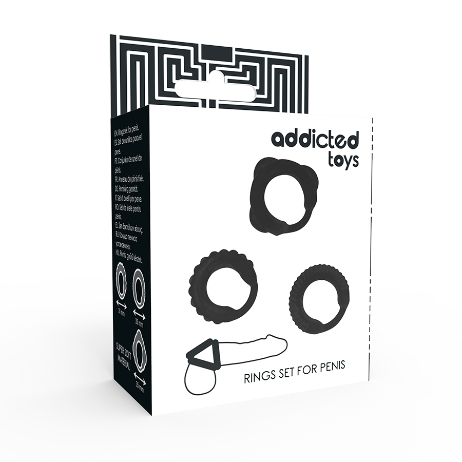 Addicted toys set 3 anillos pene negro