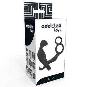 Addicted toys plug anal con anilla doble pene y testiculos negro