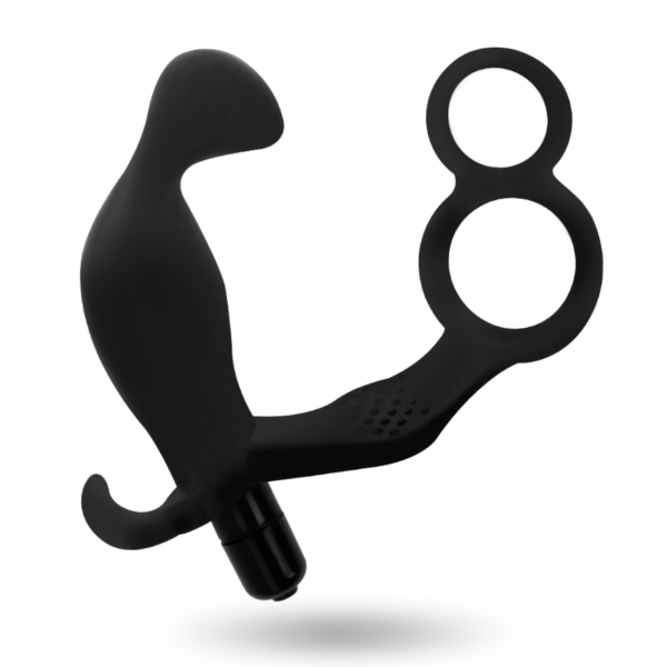 Addicted toys plug anal con anilla doble pene y testiculos negro