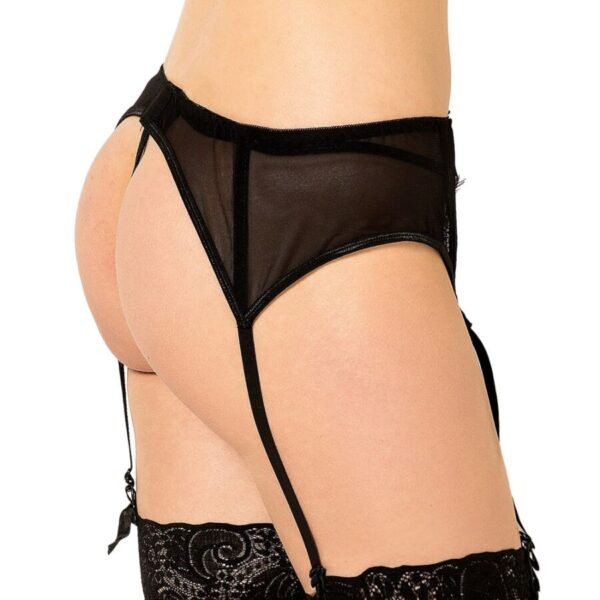 Queen lingerie - tanga con liguero de encajes negro s/m