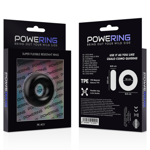 Powering super flexible y resistente anillo pene 3.5cm negro
