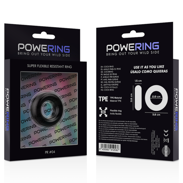 Powering super flexible y resistente anillo pene  3.8cm pr04 negro