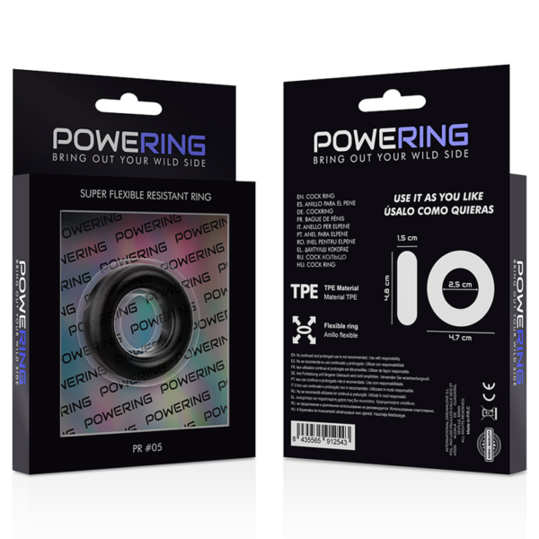 Powering super flexible y resistente anillo pene  4.8cm pr05 negro