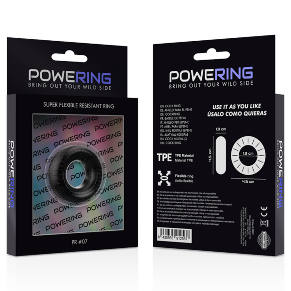 Powering super flexible y resistente anillo pene  4.5cm pr07 negro