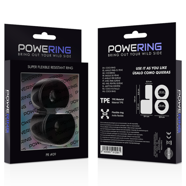 Powering super flexible y resistente anillo pene doble pr09 negro