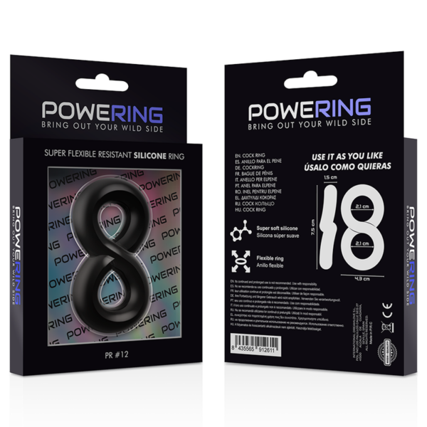 Powering super flexible y resistente anillo pene y testiculos pr12 negro