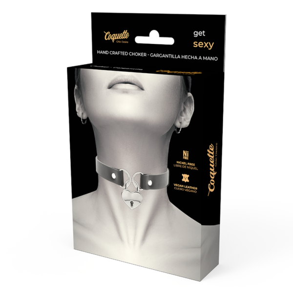 Coquette collar cuero vegano accesorio coraz?n con llave