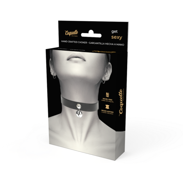 Coquette collar cuero vegano accesorio woman cascabel