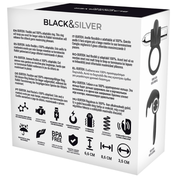 Black&silver burton anillo recargable 10 modos vibracion