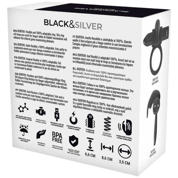 Black&silver burton anillo recargable 10 modos vibracion negro