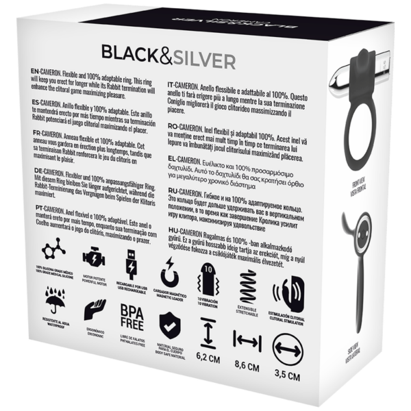 Black&silver cameron anillo recargable 10v silver