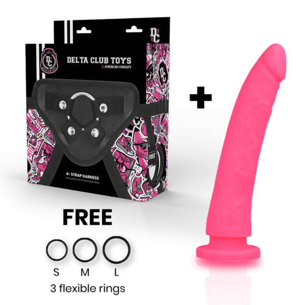 Delta club toys arnes + dildo rosa silicona medica 17 x 3cm