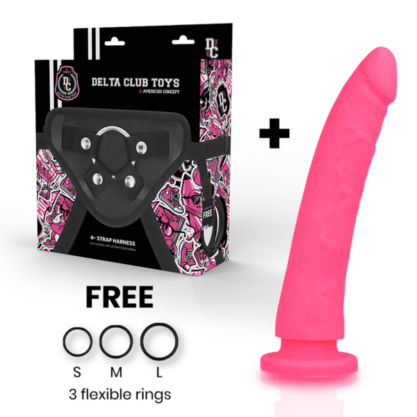 Delta club toys dildo + arnes rosa silicona medica 20 x 4cm