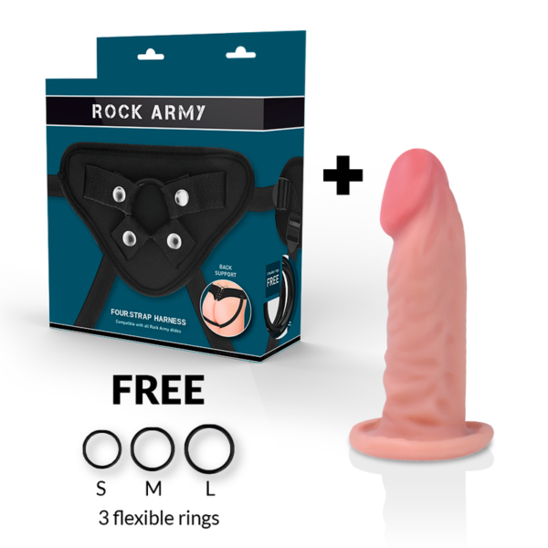 Rockarmy arnes + dual density tiger dildo realista 14cm