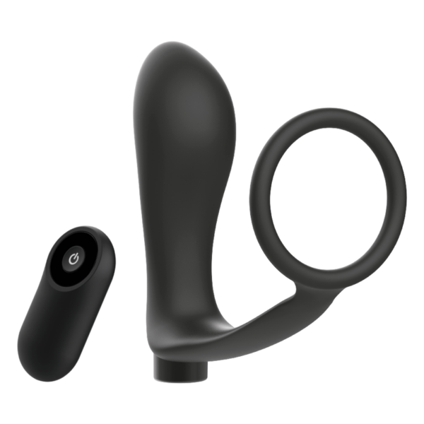 Addicted toys anilla pene con plug anal control remoto negro recargable